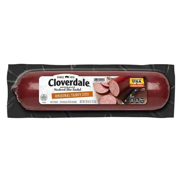 Cloverdale Tangy Summer Sausage 28 Ounce – Gluten-Free, No Added MSG Summer Sausage, Charcuterie Summer Sausage (Original Tangy)