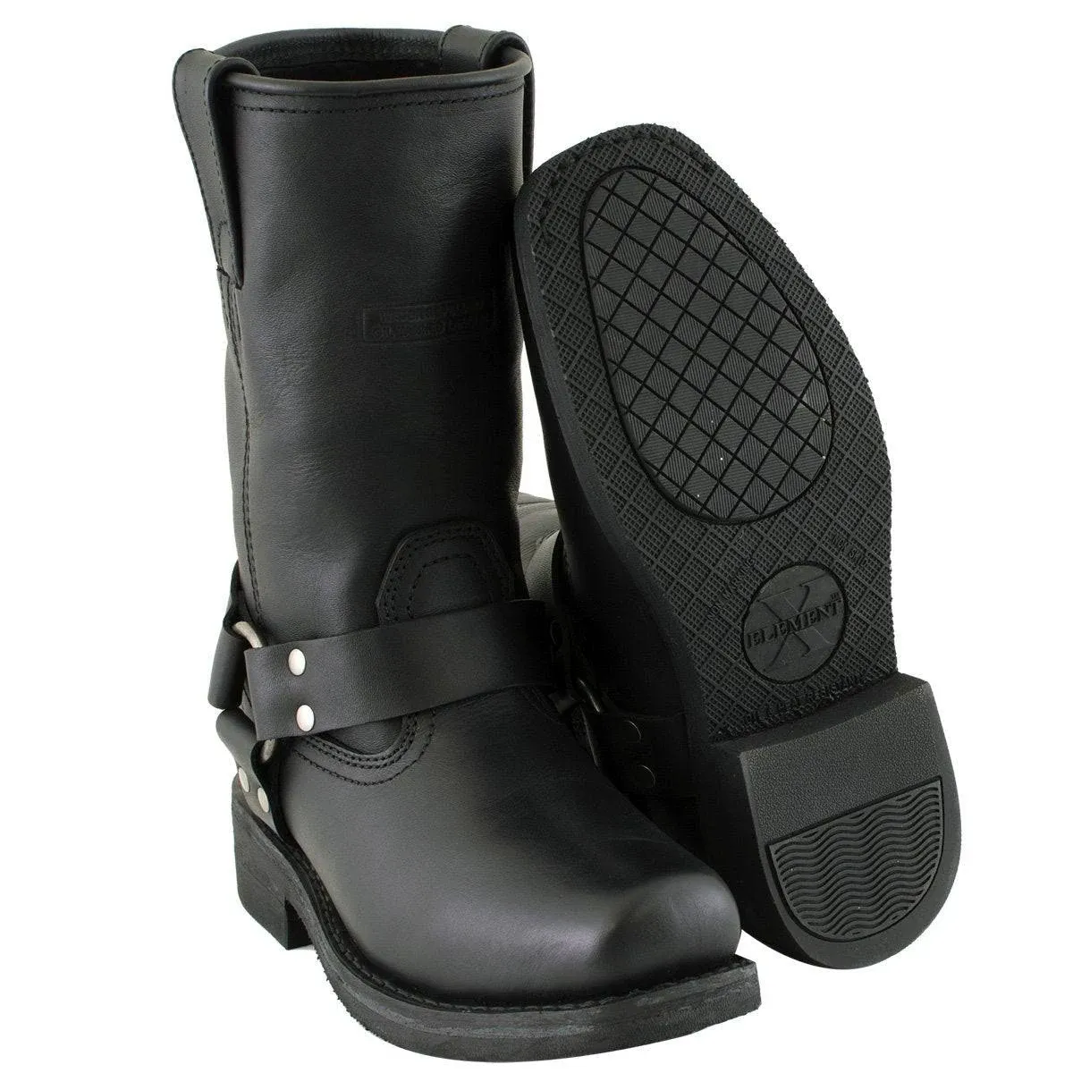 Xelement 2442 Women's Black Classic Full Grain Leather Harness Motorcycle Rider Boots - 6.5