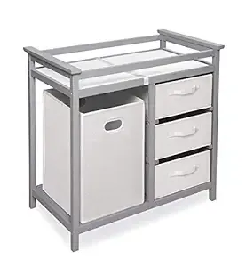 Badger Basket Modern Changing Table With 3 Baskets And Hamper - Gray