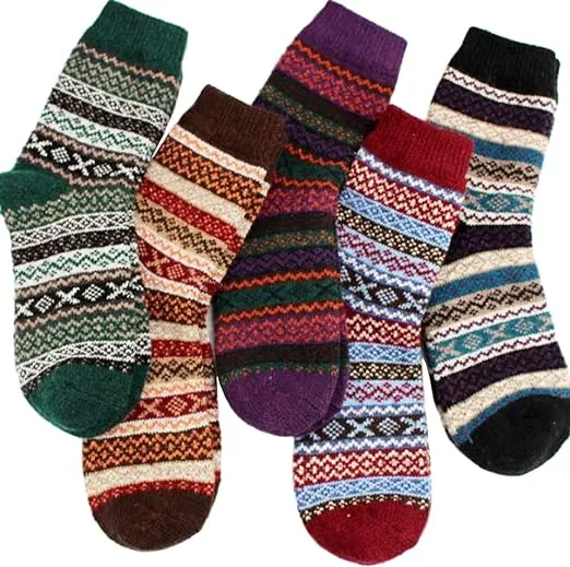 YZKKE 5Pack Womens Vintage Winter Soft Warm Thick Cold Knit Wool Crew Socks, Multicolor, free size