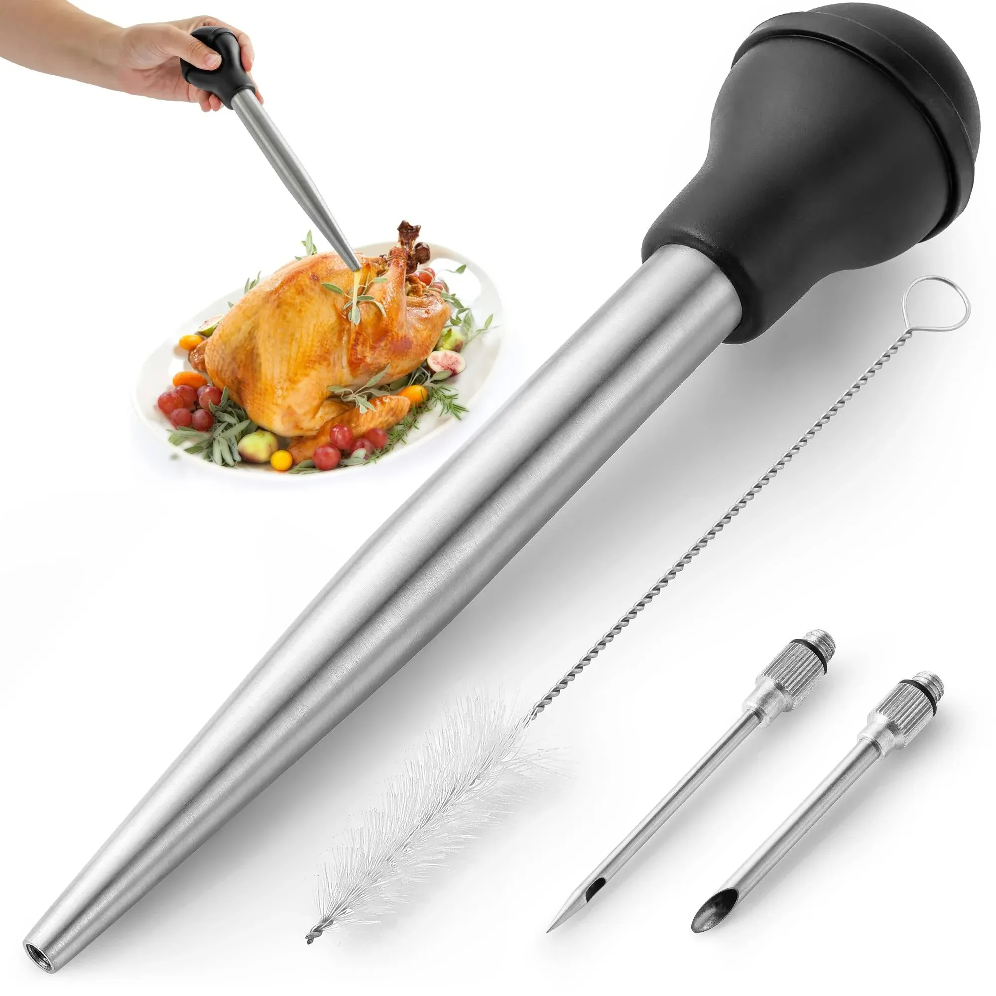 Zulay Kitchen Stainless Steel Turkey Baster for Cooking- Food Grade Metal Turkey ...