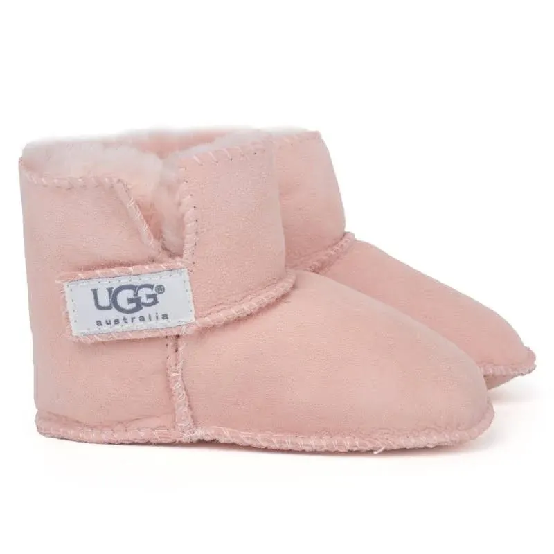 🍄 UGG Baby Erin Pink Leather &amp; Sheepskin Slippers