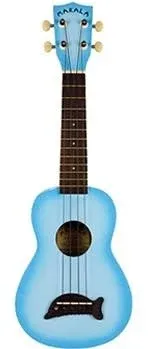 Kala Light Blue Burst Dolphin Makala Soprano Ukulele - MK-SD/LBLBURST Bundle with a Tuner and Polishing Cloth