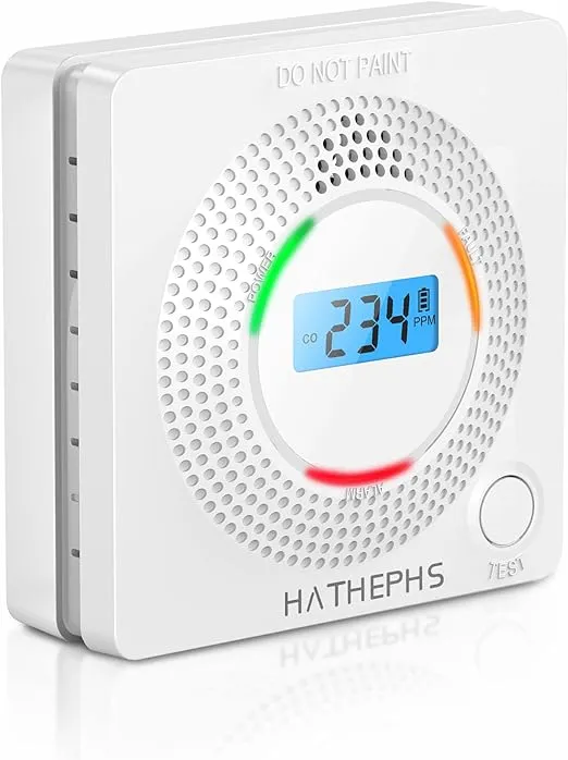 HATHEPHS Carbon Monoxide Detector Alarm, 10-Year Life Co Alarm with Digital LCD Display, Replaceable Battery-Operated Co Detector for H