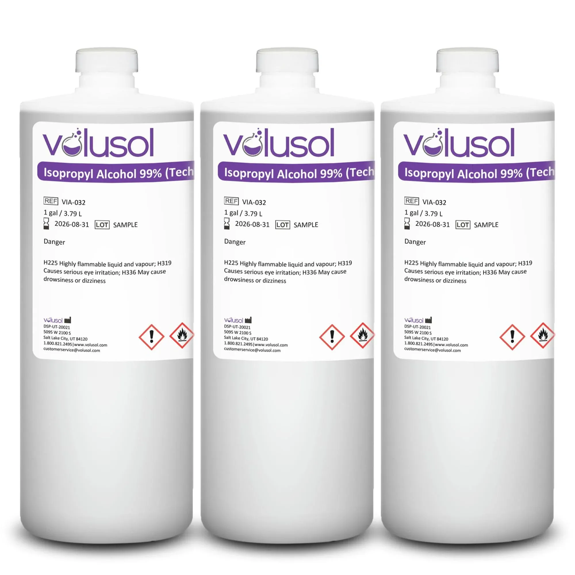 Volu-Sol Isopropyl Alcohol 99% (Isopropanol) - High Purity, USP | Kosher IPA for Lab Equipment, Electronics, & Medical Cleaning - Clear Bottle, 1L/ 32 oz. (3 Pack)