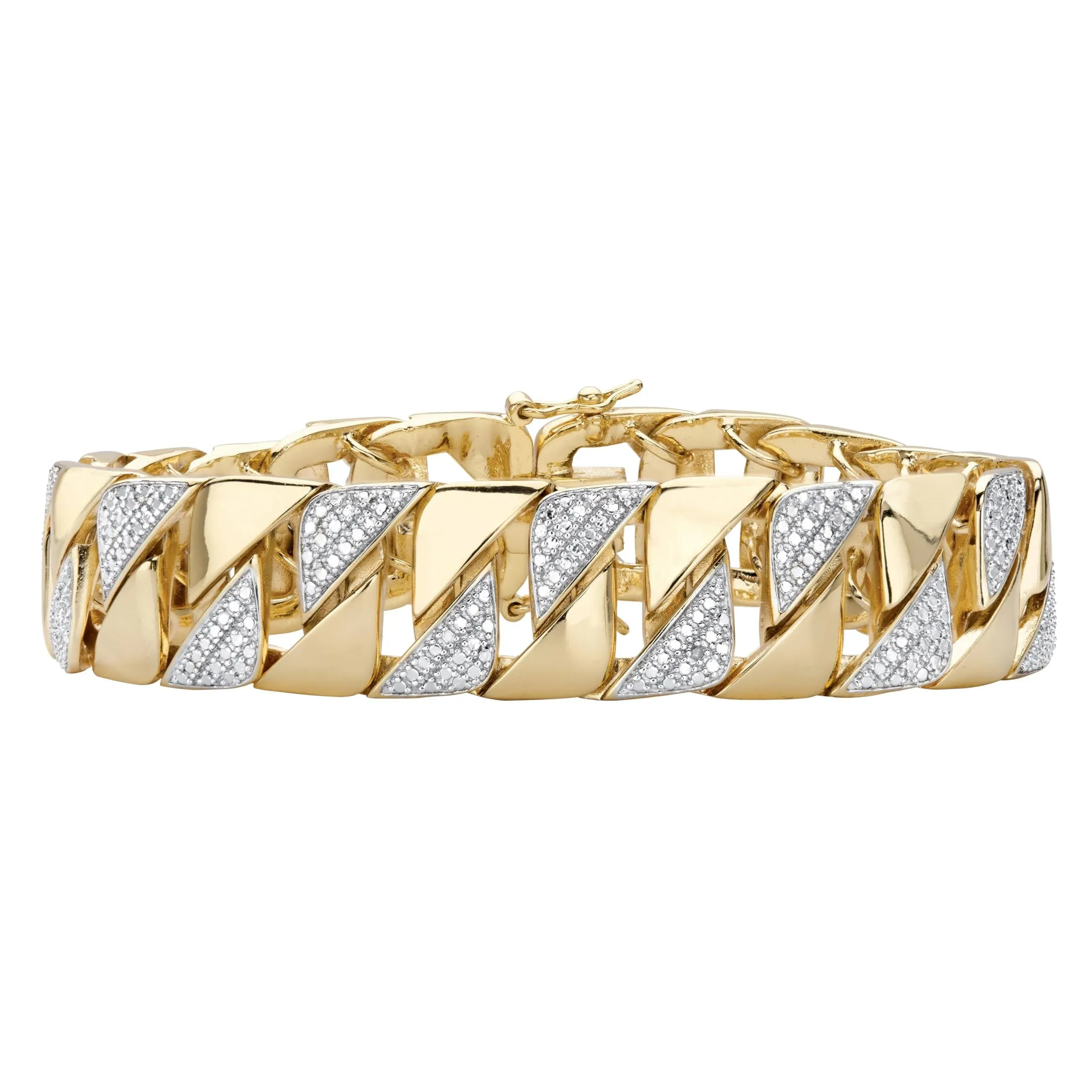 PalmBeach Men's 18K Yellow Gold Plated Genuine Diamond Accent Interlocking Link Bracelet 8.5"