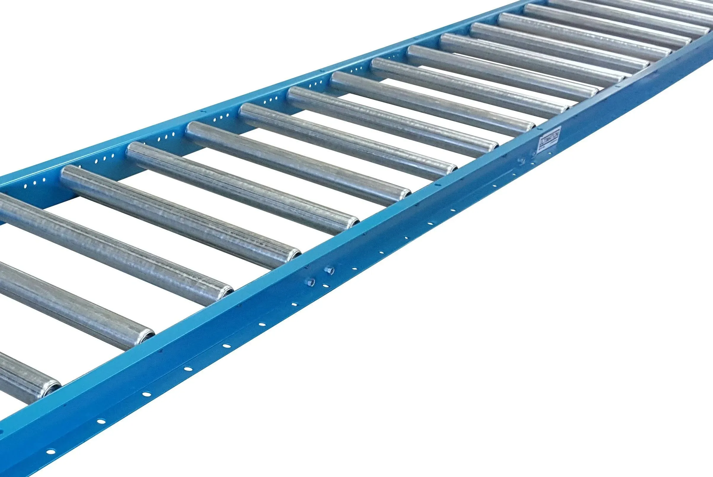 Light-Duty Gravity Conveyor with 1.5" Diameter Galvanized Steel Rollers, 24" Wide by 5' Long Steel Frame & 3" Centers, Durability & Versatility in Warehouses, Factories, & DIY Projects