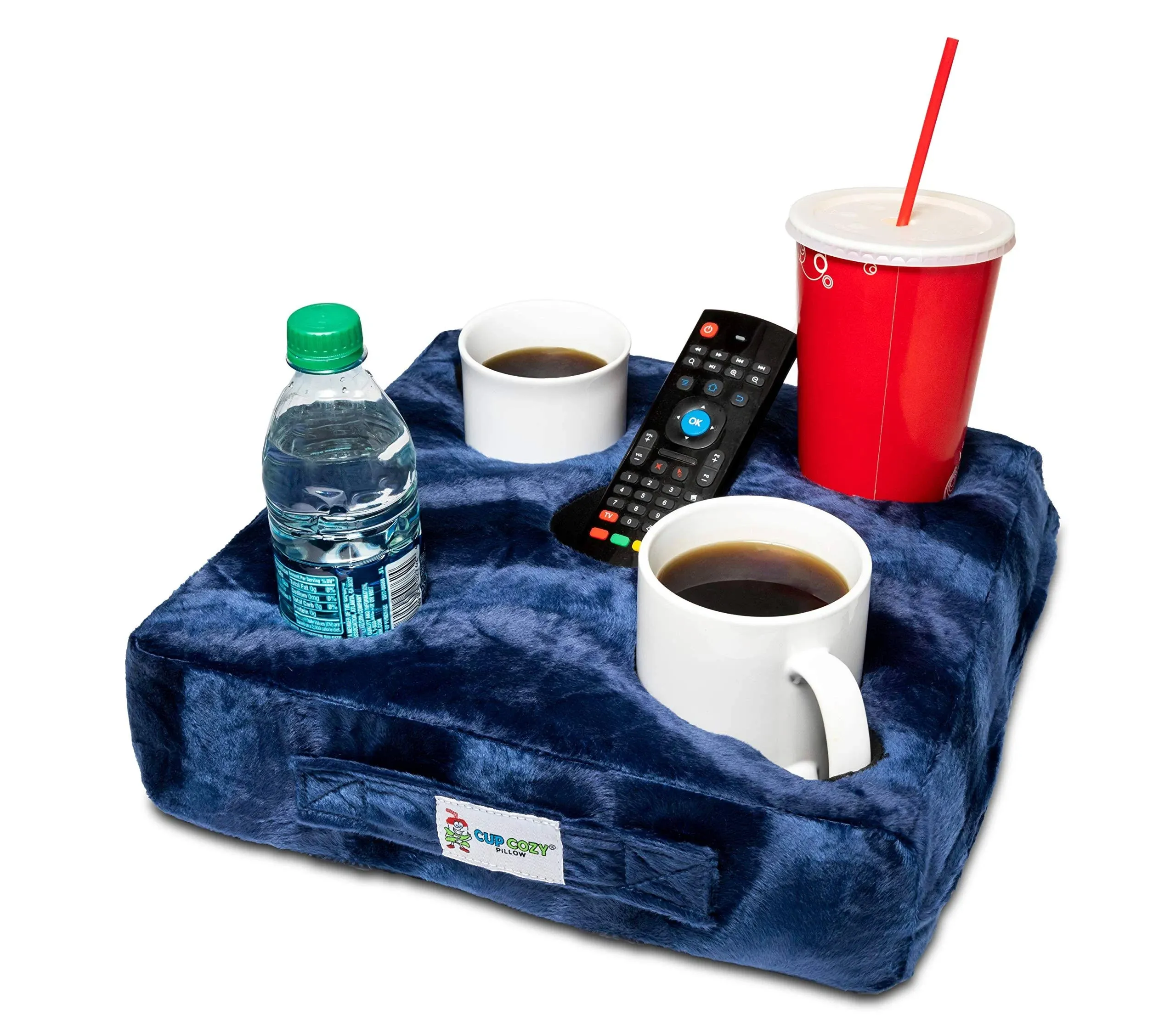 Cup Cozy Deluxe Pillow (Navy) As Seen On TV -The World's Best Cup Holder! Keep Your Drinks Close and Prevent Spills. Use It Anywhere-Couch, Floor, Bed