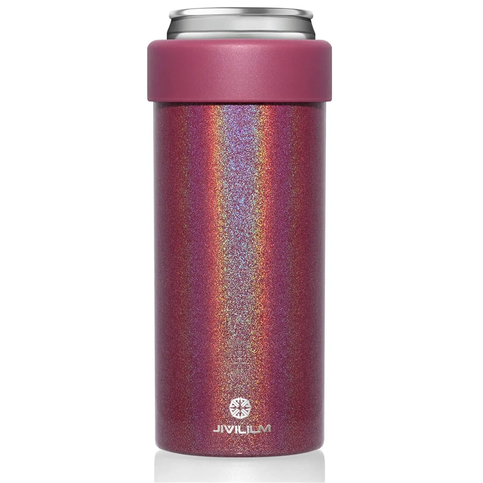 Stainless Steel Insulated Cooler for 12oz Slim Cans | Skinny Can Drinks Holder for Hard Seltzer, Beer, Soda, and Energy Drinks (Glitter Merlot)