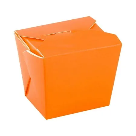 Bio Tek 8 oz Square Tangerine Orange Paper Noodle Take Out Container - 2 3/4 x 2 1/4 x 2 1/2 - 25 count box