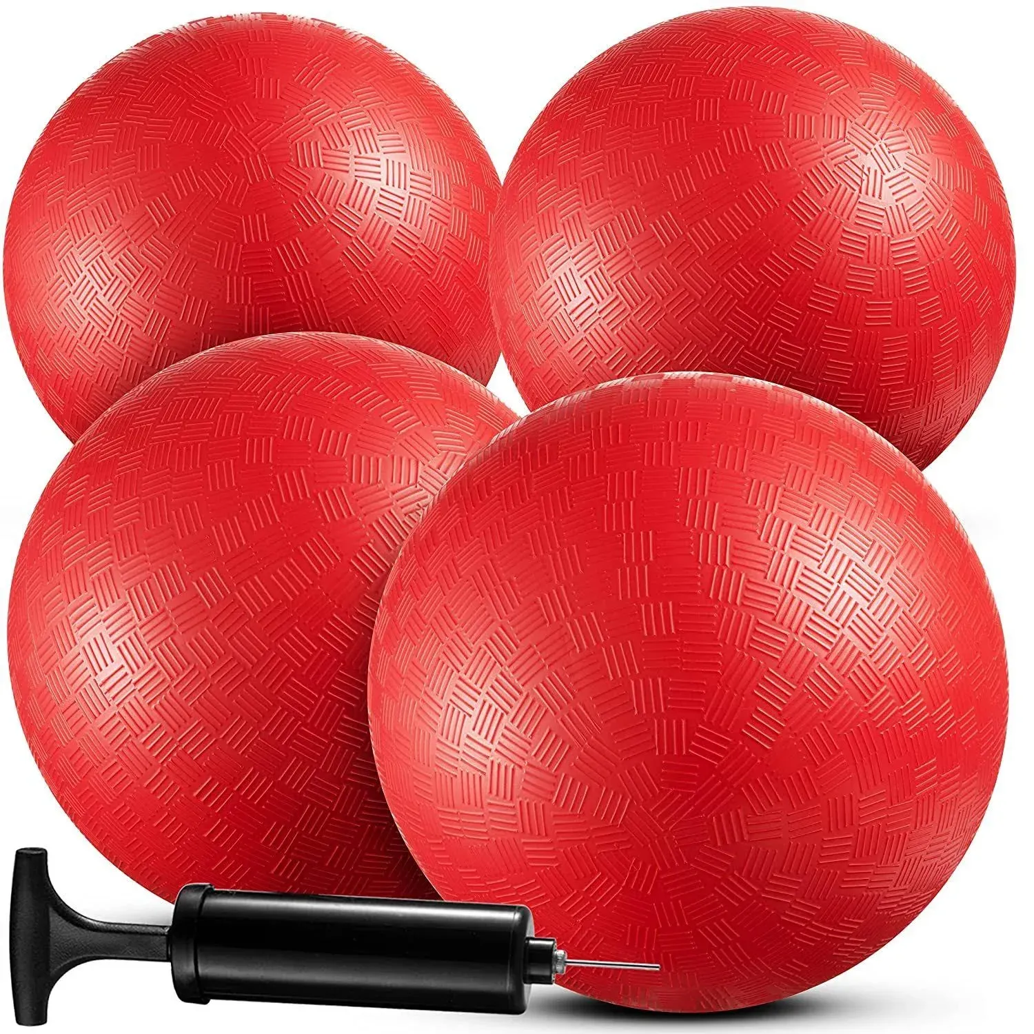 Bedwina Playground Balls Bulk - 8.5 Inch (Pack of 4) Red Rubber Bouncy Inflatable Balls, w/ Air Pump, for Kids & Adults, Indoor & Outdoor Games, Kickballs, Dodgeball, Four Square, Dodge Ball, Handball