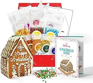 Baketivity Baking Kit Holiday Gingerbread House Kit - Bake And Build Edible Gingerbread House - Create a Treat Gingerbread House Kit - Kids Baking Set With Materials And Premeasured Ingredients