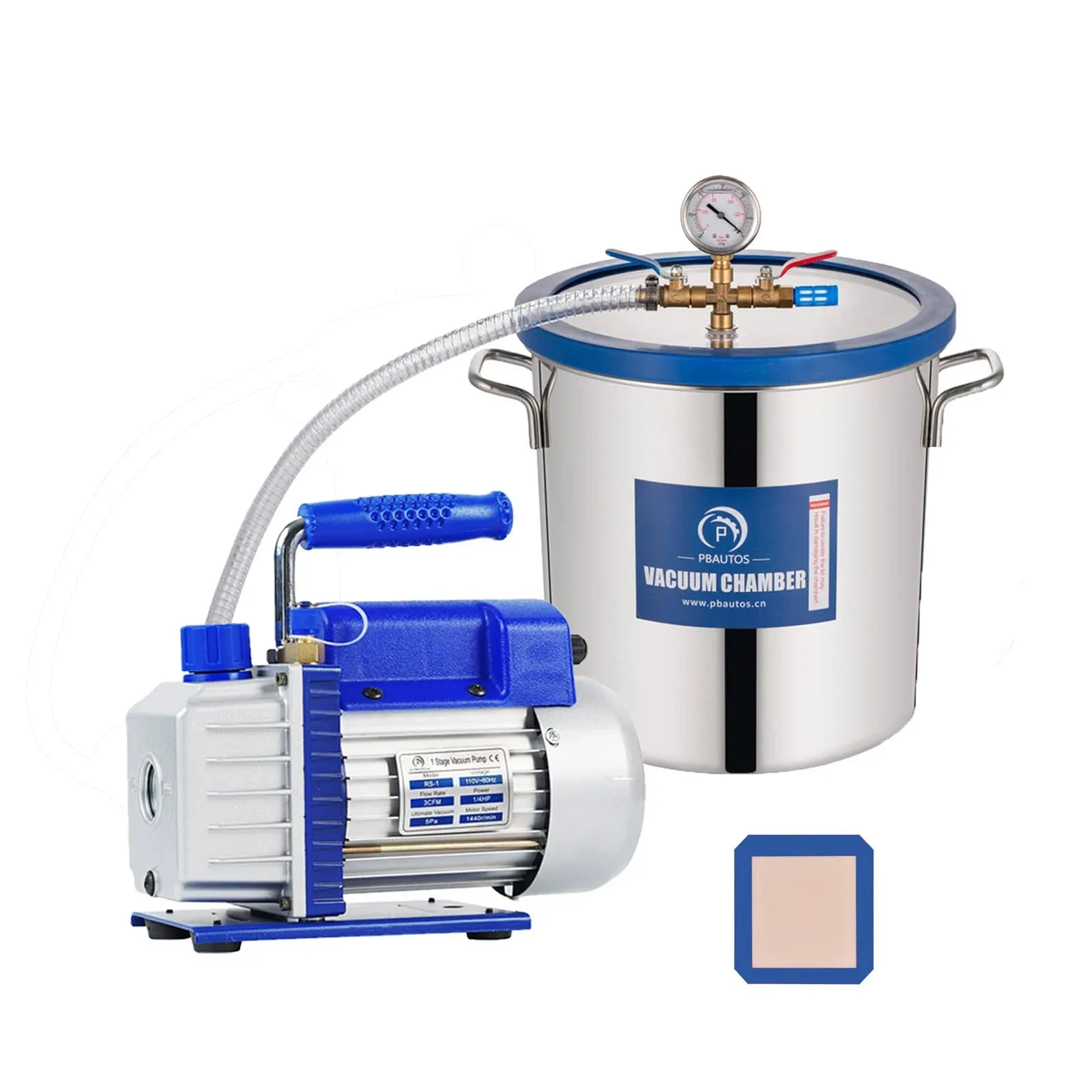 5 Gallon Tempered Glass Lid Vacuum Chamber with Pump, Degassing Chamber Kit with ...