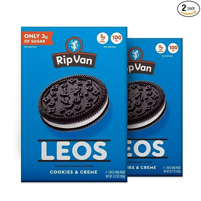 Rip Van LEOs - Cookies and Cream Sandwich Cookies - Keto Snack Cookies - Low Sugar & Low Carb Snack - Vegan Cookies - 32 Keto Cookies (2 Packs of 6.77oz)