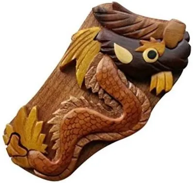 Handmade Wooden Wood Intarsia Puzzle Dragon Box 3077 Hide Gift Cash