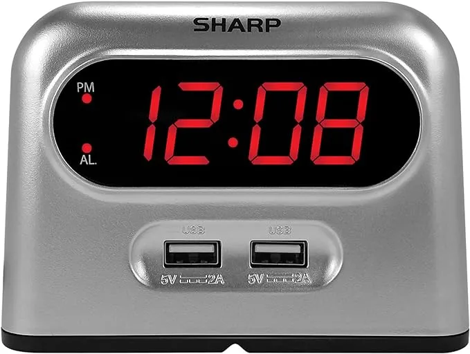 Sharp Digital Alarm Clock with 2 Ultra Fast Charging USB Quick Charge Ports -NIB