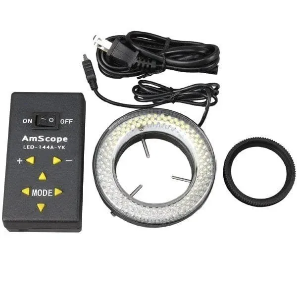 AmScope LED-144A 144-LED Lighting-Direction-Adjustable Microscope Ring Light with Adapter for Stereo Microscopes