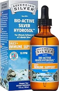 Sovereign Silver Bio-Active Silver Hydrosol for Immune Support - Colloidal Silver - 10 ppm, 4oz (118mL) - Dropper