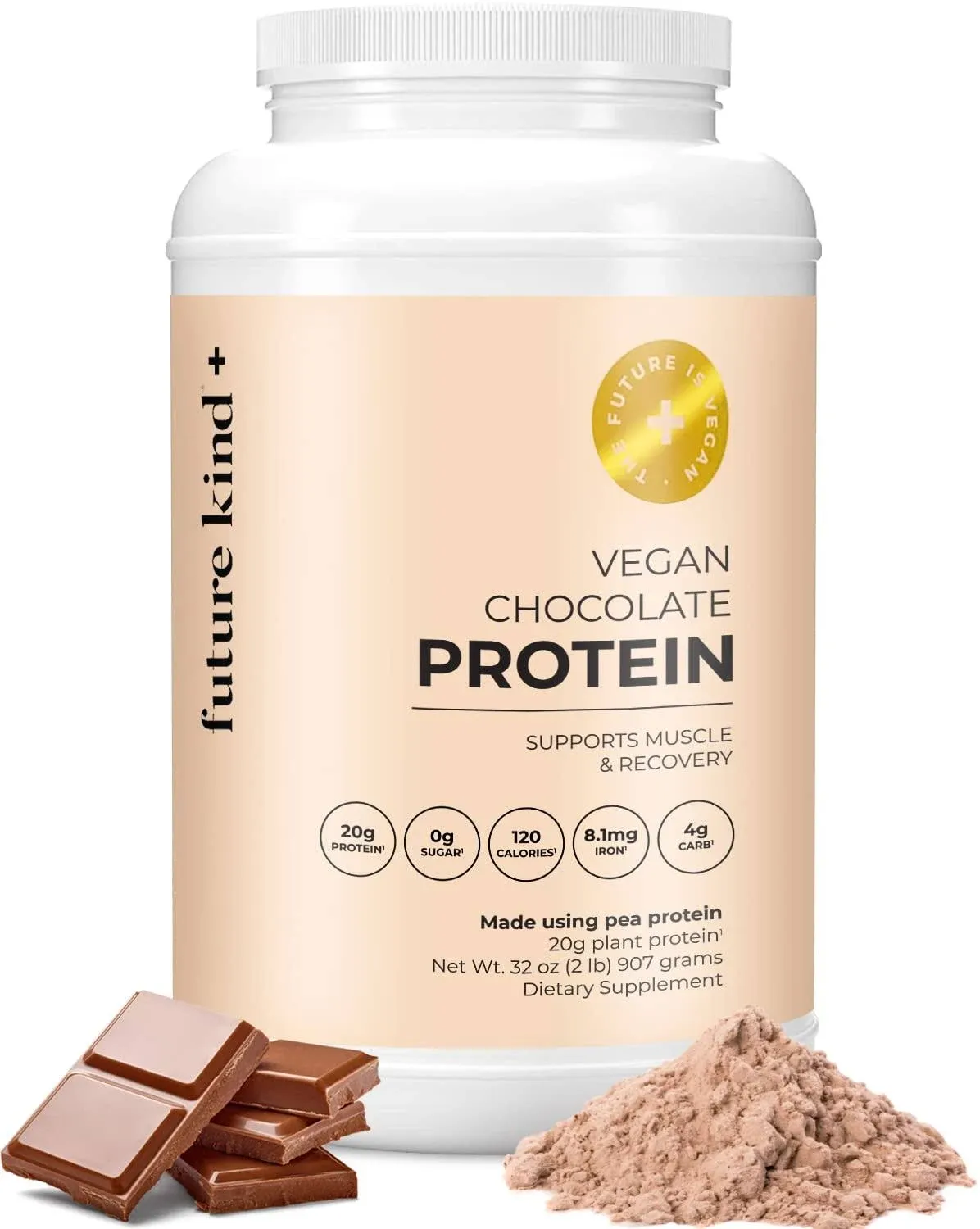 Future Kind Vegan Protein Powder Chocolate (34srv) - Whey Free Protein Powder for Men and Women Pea Plant Protein for Lean Muscle - Sugar-Free, Soy-Free Non Dairy Protein Powder w/Iron and Fiber