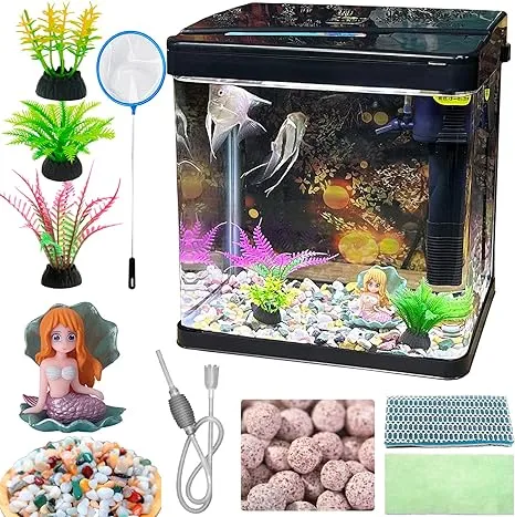 Glass Fish Tank 2.3 Gallon Aquarium Starter Kit Small Betta 2.3 Gallon-Black