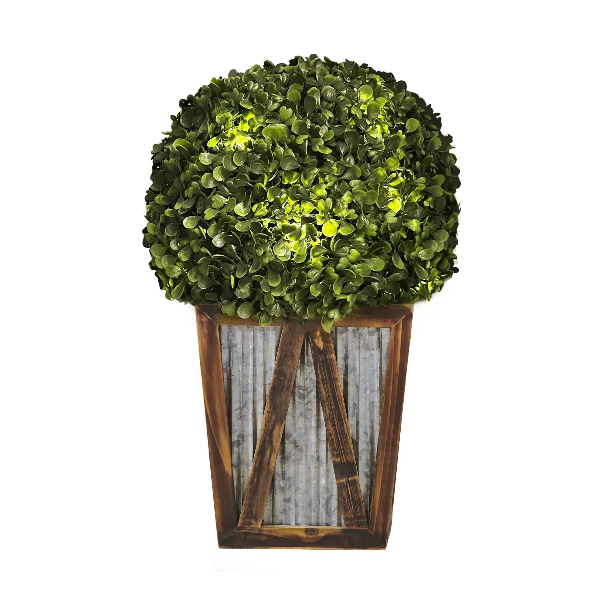 Teamson Home 18.25 in. Solar-Powered LED Pre-Lit Artificial Boxwood Topiary Shru