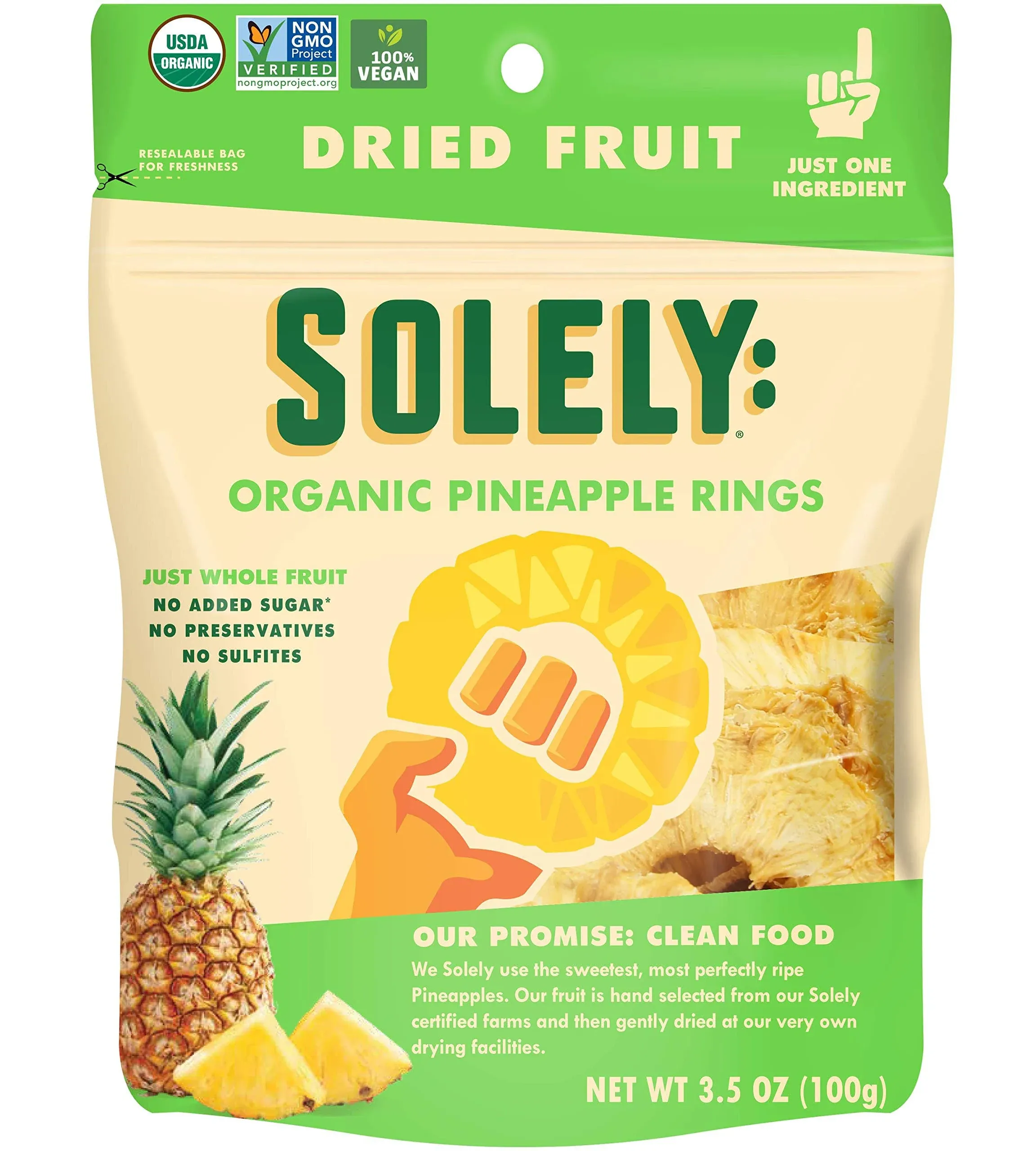 SOLELY Organic Dried Pineapple Rings, 3.5 oz, 6 Pack – Real Fresh Fruit, Portable On-the-Go Snack, Vegan, Non-GMO, No Sugar Added, Not From Concentrate, Shelf-Stable