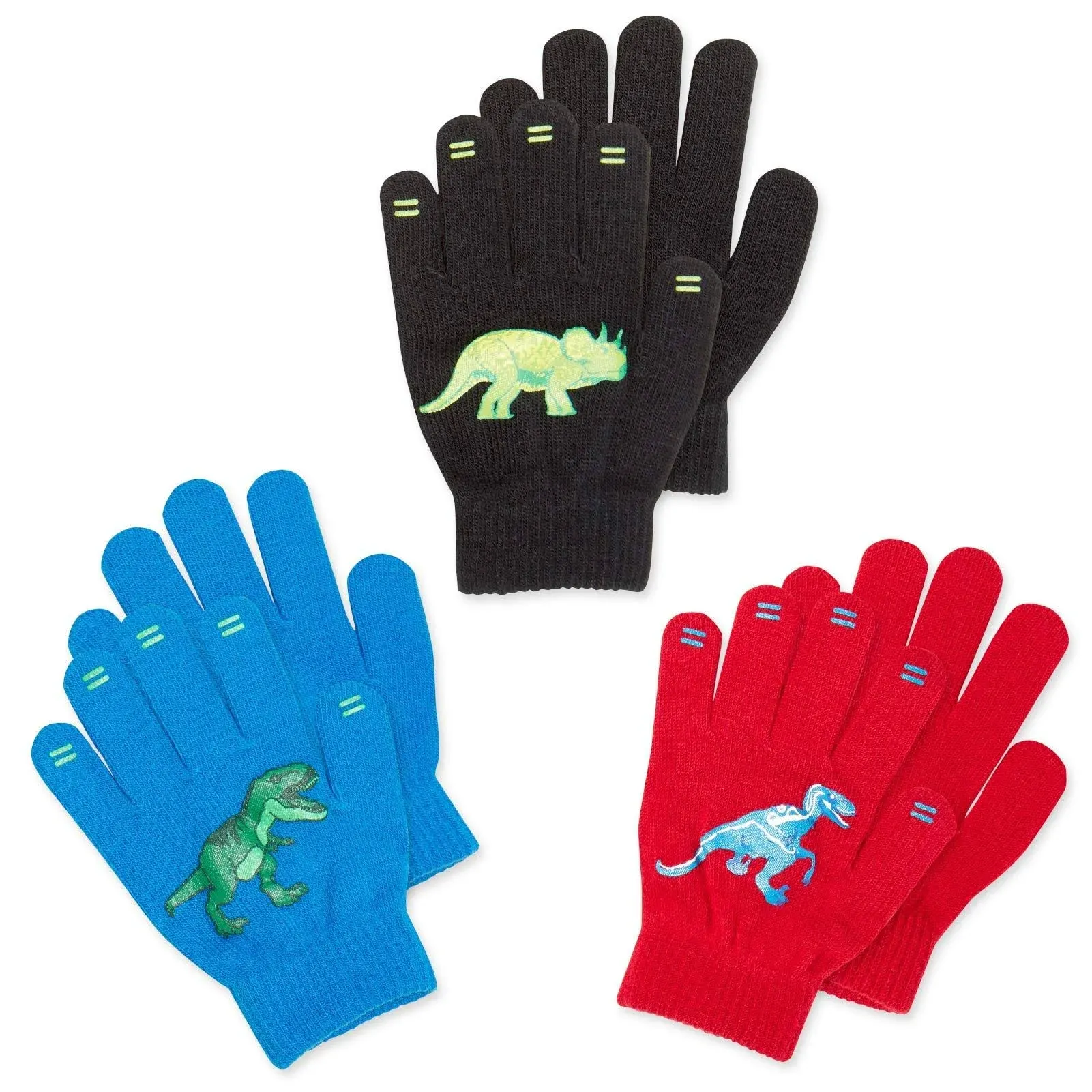 LUTHER PIKE SEATTLE 3 Pack - Magic Stretch Winter Kids Gloves for Boys, Kid & Children, Toddler - Dino, Camo, Trucks…