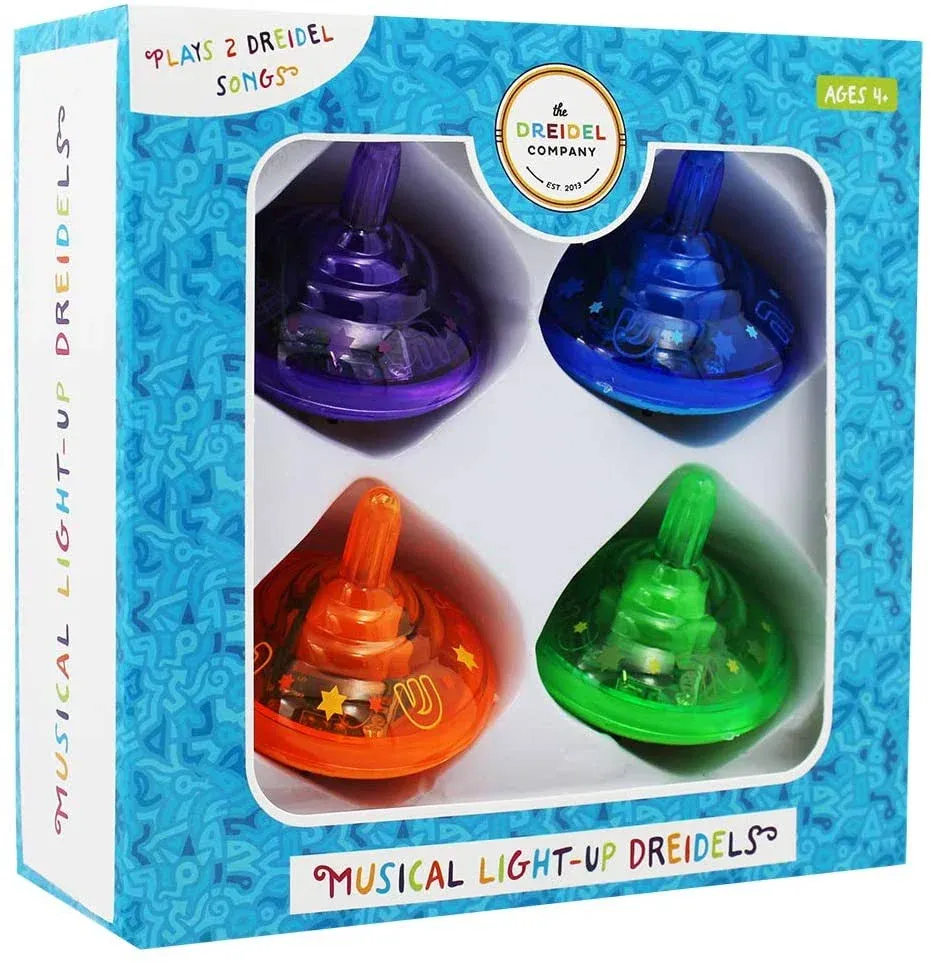 Hanukkah Musical Light-Up Dreidel Spinning Tops Set, Plays 2 Classic Hanukkah Songs, Assorted Colors