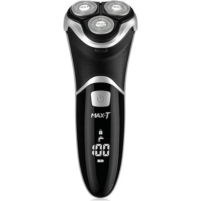 MAX-T Men's Electric Shaver - Corded and Cordless Rechargeable 3D Rotary Shaver Razor for Men with Pop-up Sideburn Trimmer Wet and Dry Painless 100-240V Red