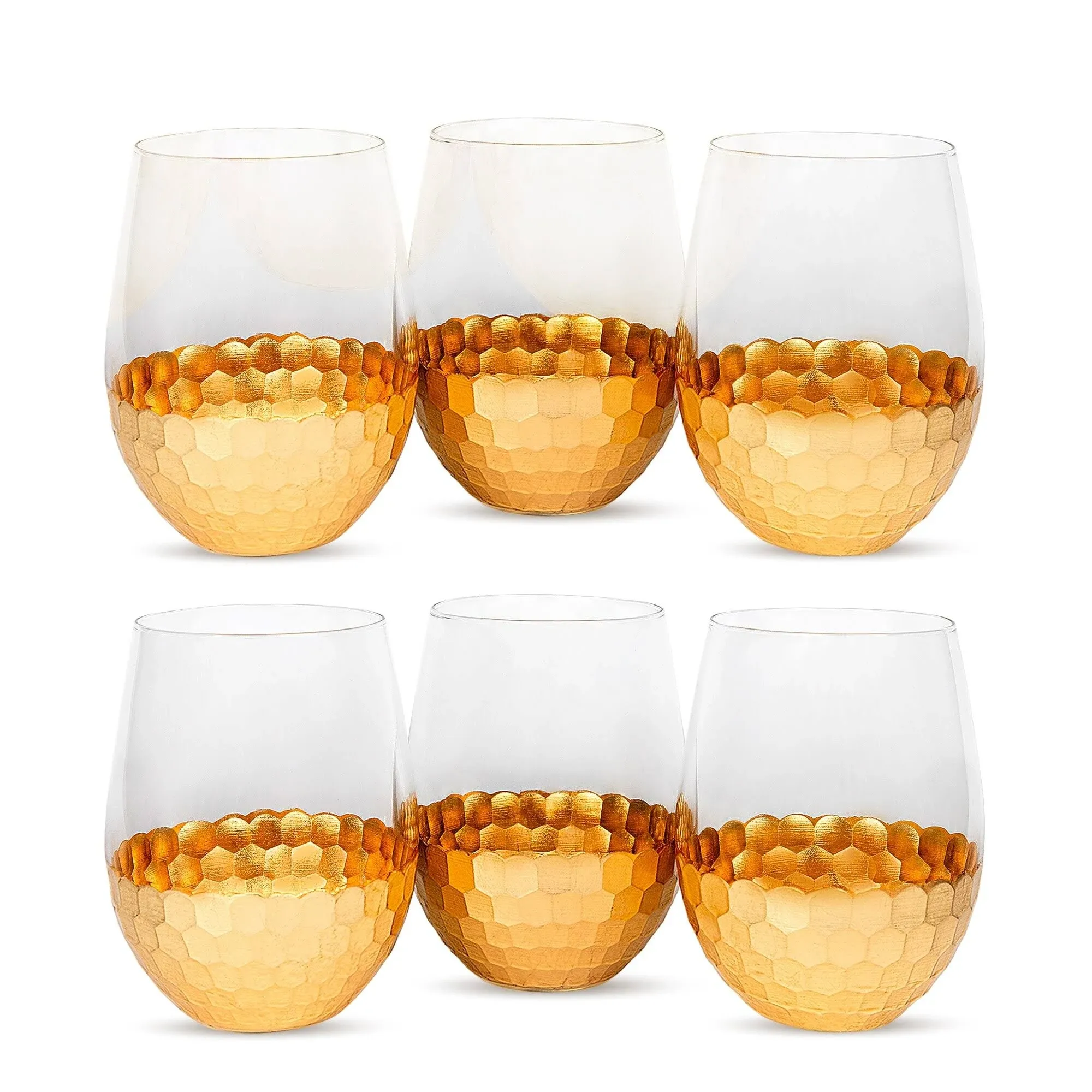 American Atelier Daphne Stemless Goblet Set of 6, Made of Glass Gold Honeycomb ...