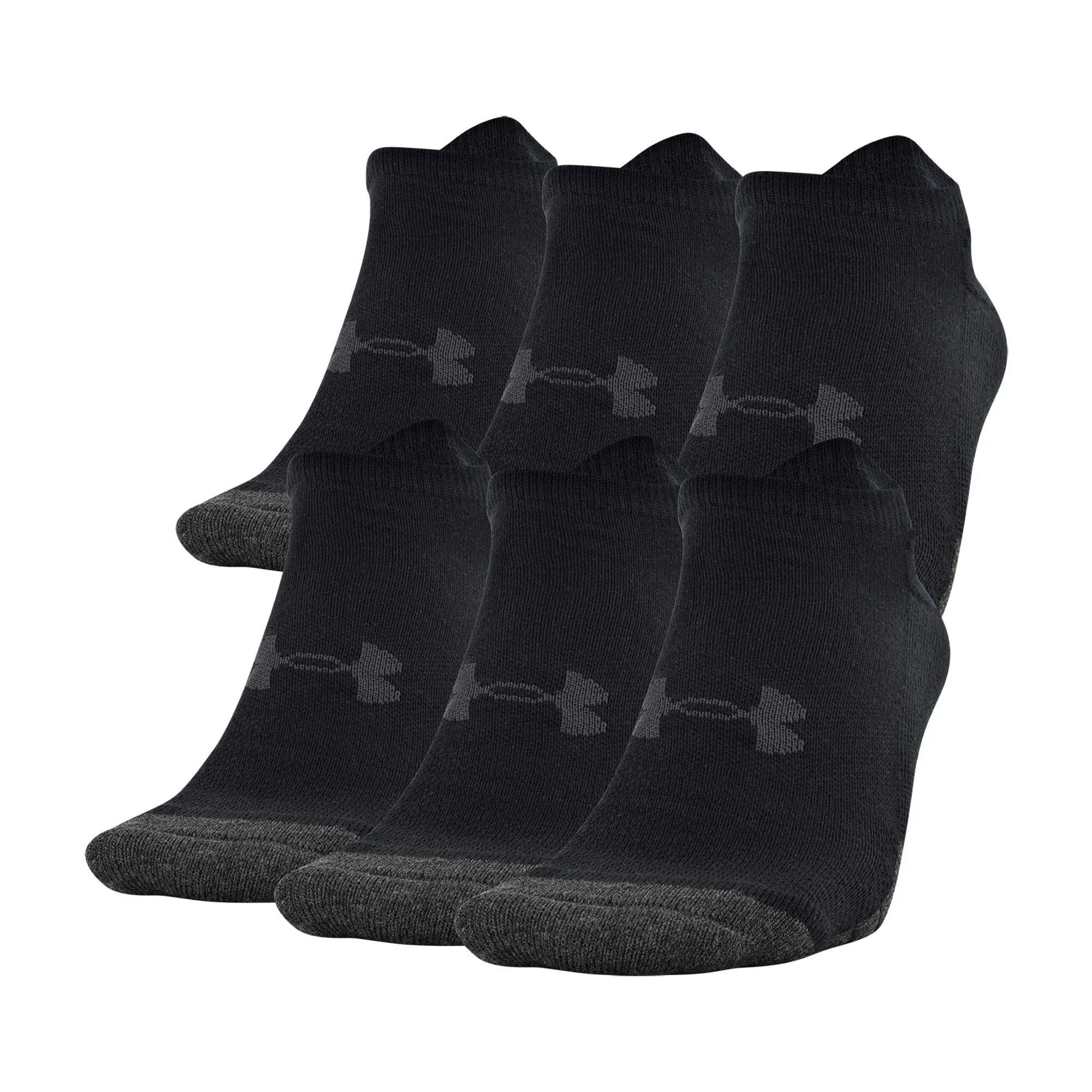 Under Armour Unisex Performance Tech No Show Socks 6-Pack - Black, Medium