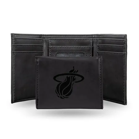 Basketball Rico Industries Miami Heat Black Laser Engraved Trifold Laser Engraved Tri-Fold Wallet - Men s Accessory