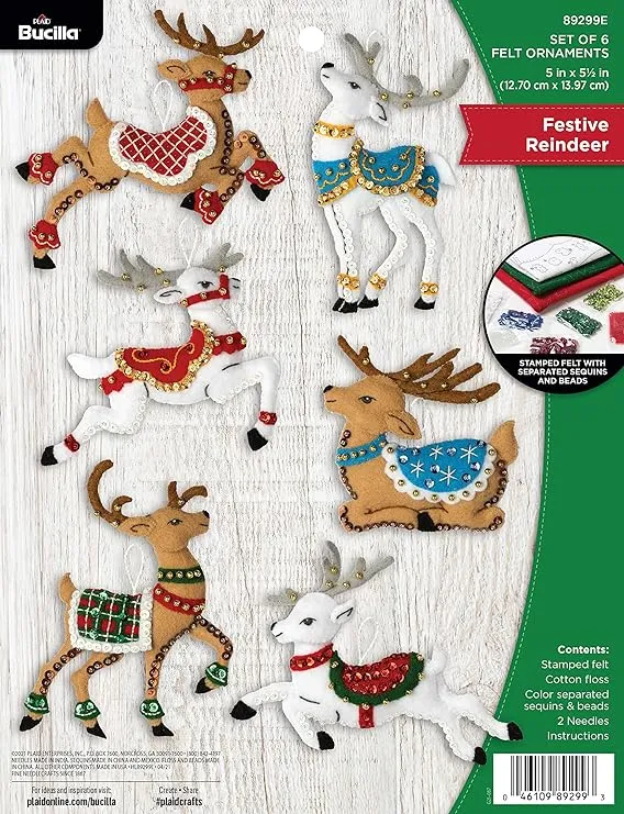 Bucilla Felt Applique Ornaments Kit Festive Reindeer