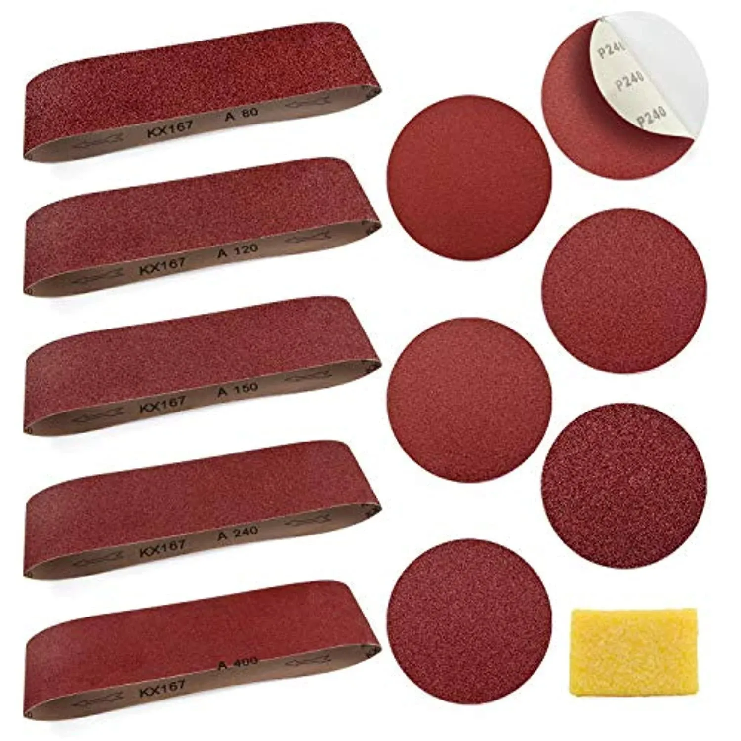 POLIWELL Sanding Belts and Sanding Discs Set for Power Combination Disc & Belt ...