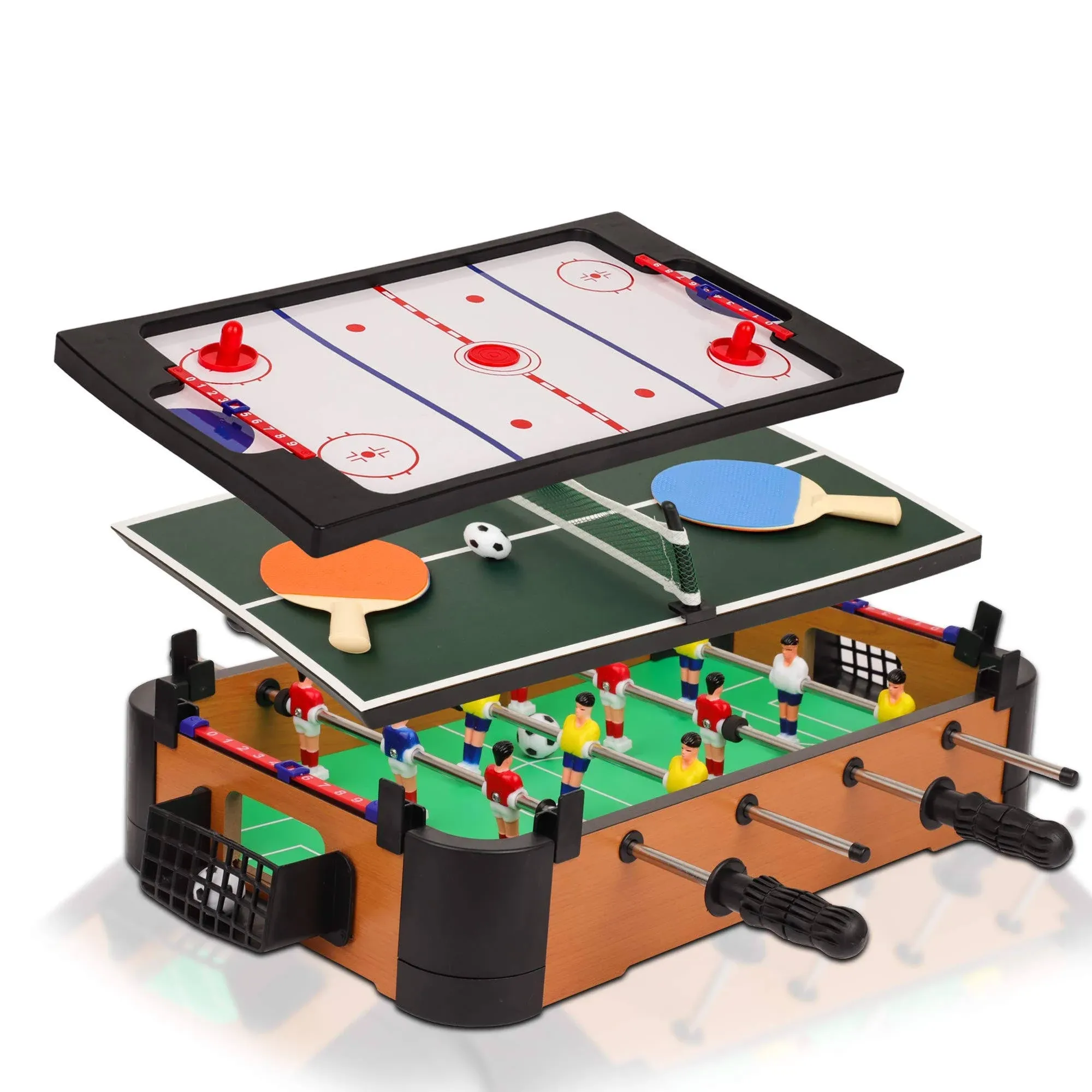 Point Games 3 in 1 Small Multi Game Set, Foosball, Air Hockey, Table Tennis -...