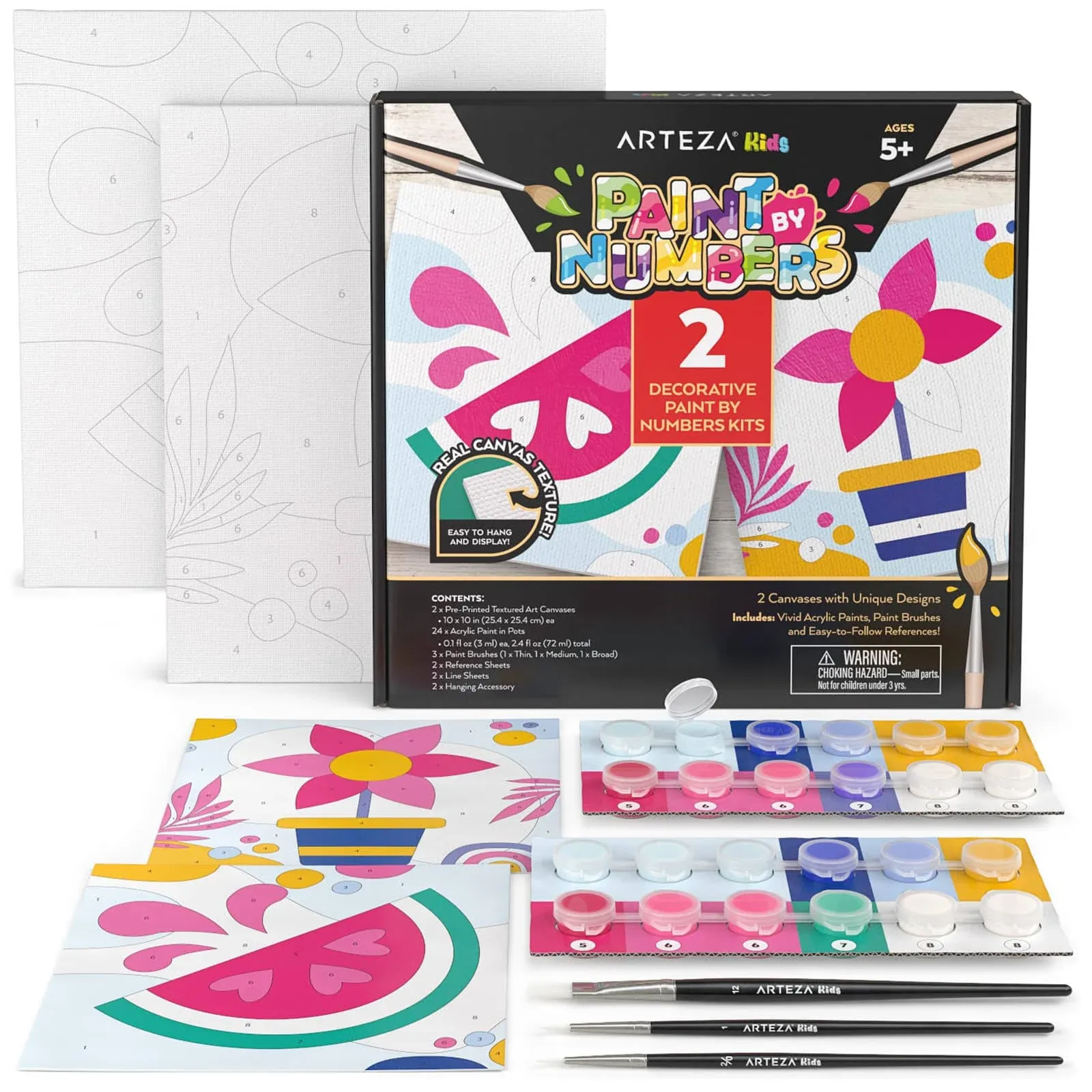 Arteza Kids Paint by Numbers Kit, 10 x 10 Inches, Decorative Pre-Print