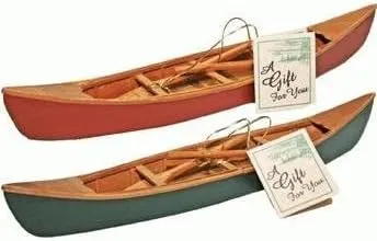 Hand-Crafted Wooden Canoe with Paddles Miniature Replica (1-pc) 11-inch