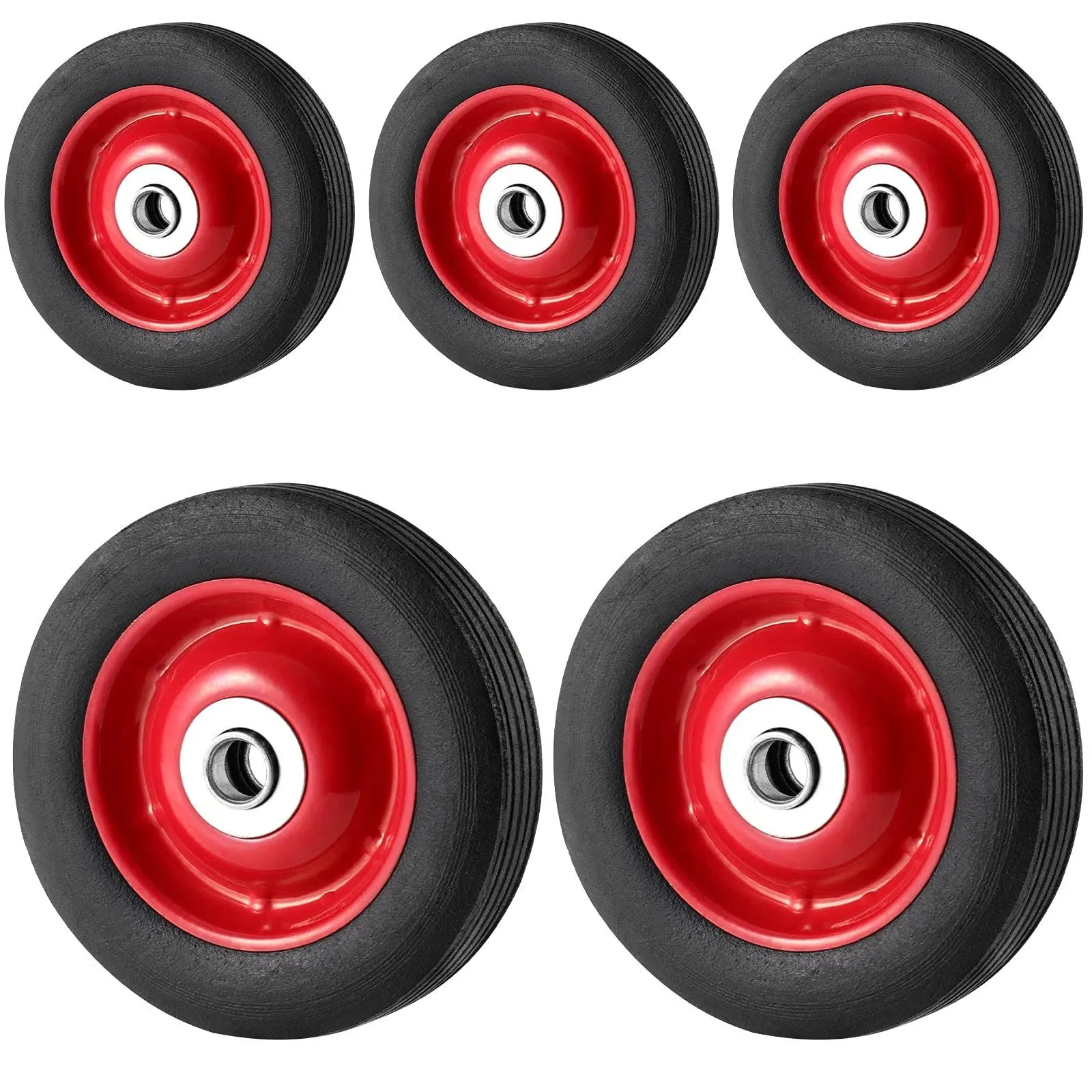 MUKLEI 5 Pack 6 x 1.2 Inch Solid Rubber Flat Free Tire, Hand Truck Wheel with