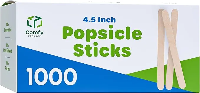  4.5 Inch Wooden Multi-Purpose Popsicle Sticks for Crafts, ICES, 1000 Count