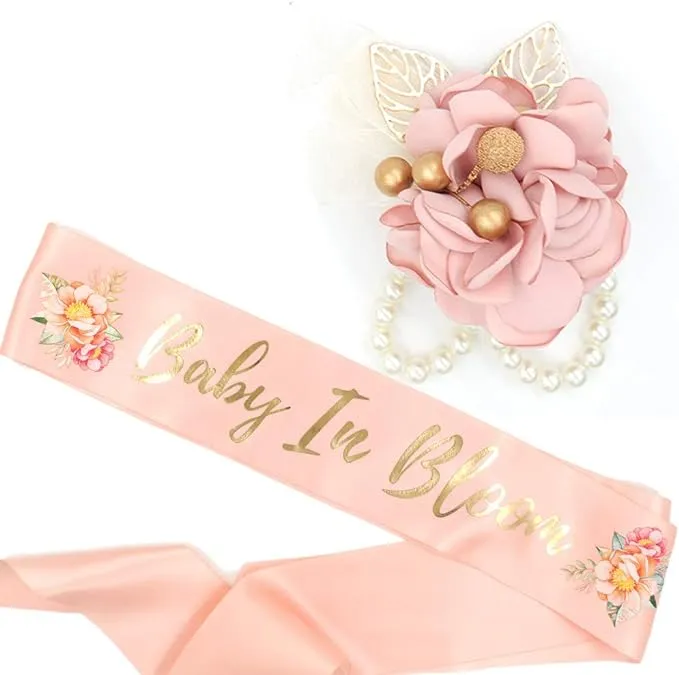 Baby in Bloom Sash & Wrist Corsage Kit - Blush Peach Baby Shower Sash Baby Shower Favors New Mom Gifts