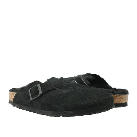 Birkenstock Boston Shearling - Suede (Unisex) (Black/Black Suede) Clog Shoes