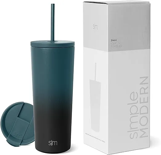 Simple Modern Insulated Tumbler with Lid and Straw | Iced Coffee Cup Reusable Stainless Steel Water Bottle Travel Mug | Gifts for Women Men Her Him | Classic Collection | 24oz | Moonlight