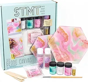 STMT D.I.Y. Geode Canvas Set, Contemporary Resin Activity Kit, Design Your Own Geometric Wall Art Decor, Unique Pour Paint Kit, Perfect DIY Home Decor Kit, Great Housewarming Gift, Multi, One Size