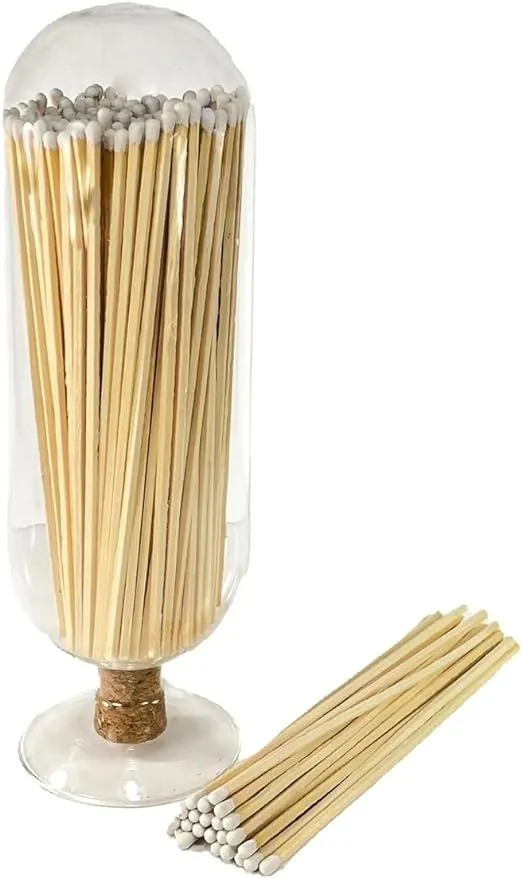 Matches USA Extra Tall 11" Decorative Glass Matches Cloche | Includes MATCHES!!! & Striker Strip!!! | Fireplace Candle Gift Set (White)