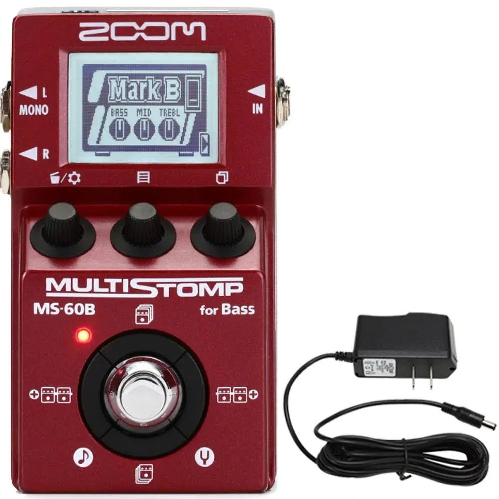 Zoom MS-60B MultiStomp Bass Pedal with Pig Hog PP9V Pig Power 9V DC 1000mA Power ...