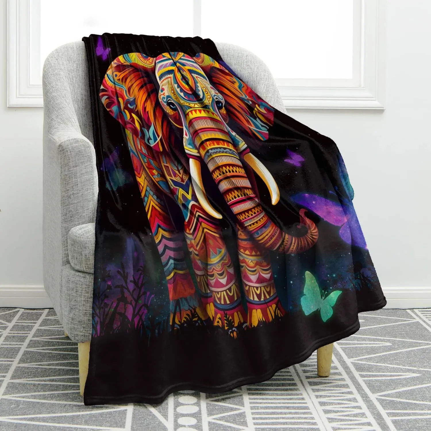 Jekeno Elephant Butterfly Blanket Bohemian Hippie Boho Gifts for Women Kids G...