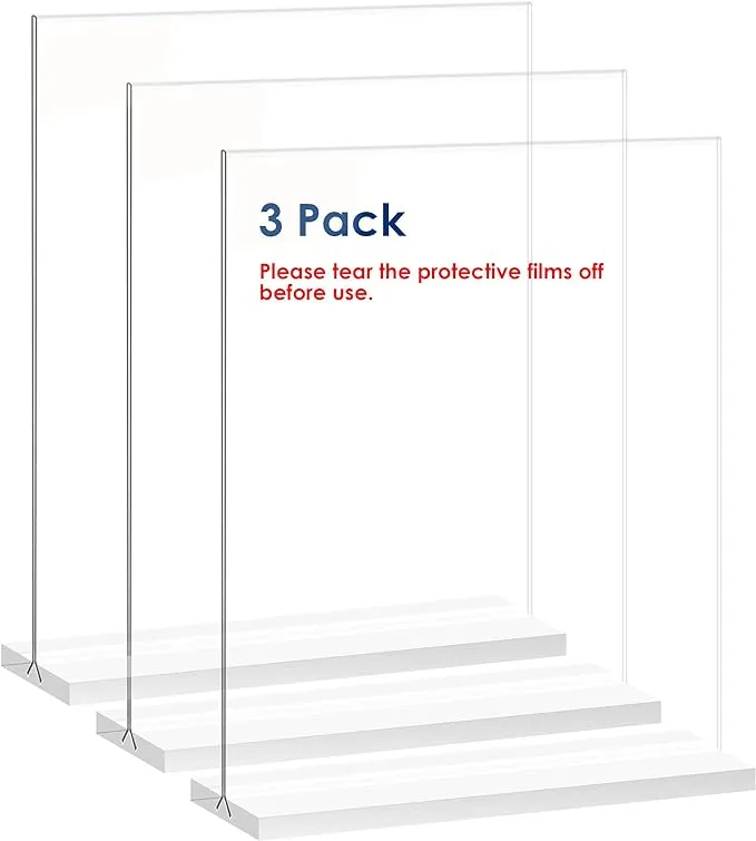 newnewshow Acrylic Sign Holder 3 Pack Vertical T Shape Double-Sided Desktop Display Holder