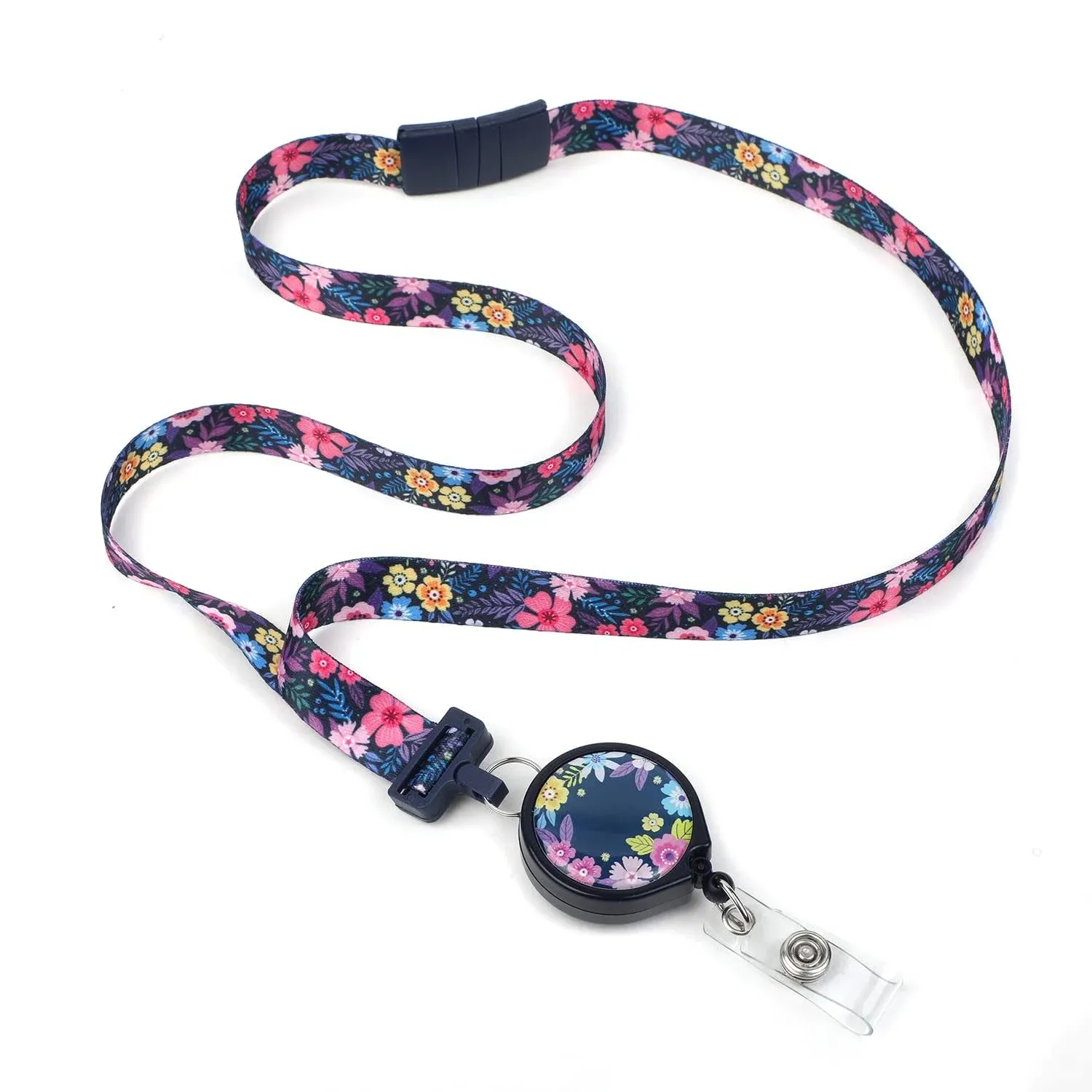 Wildflower Ribbon Lanyard with Detachable Reel