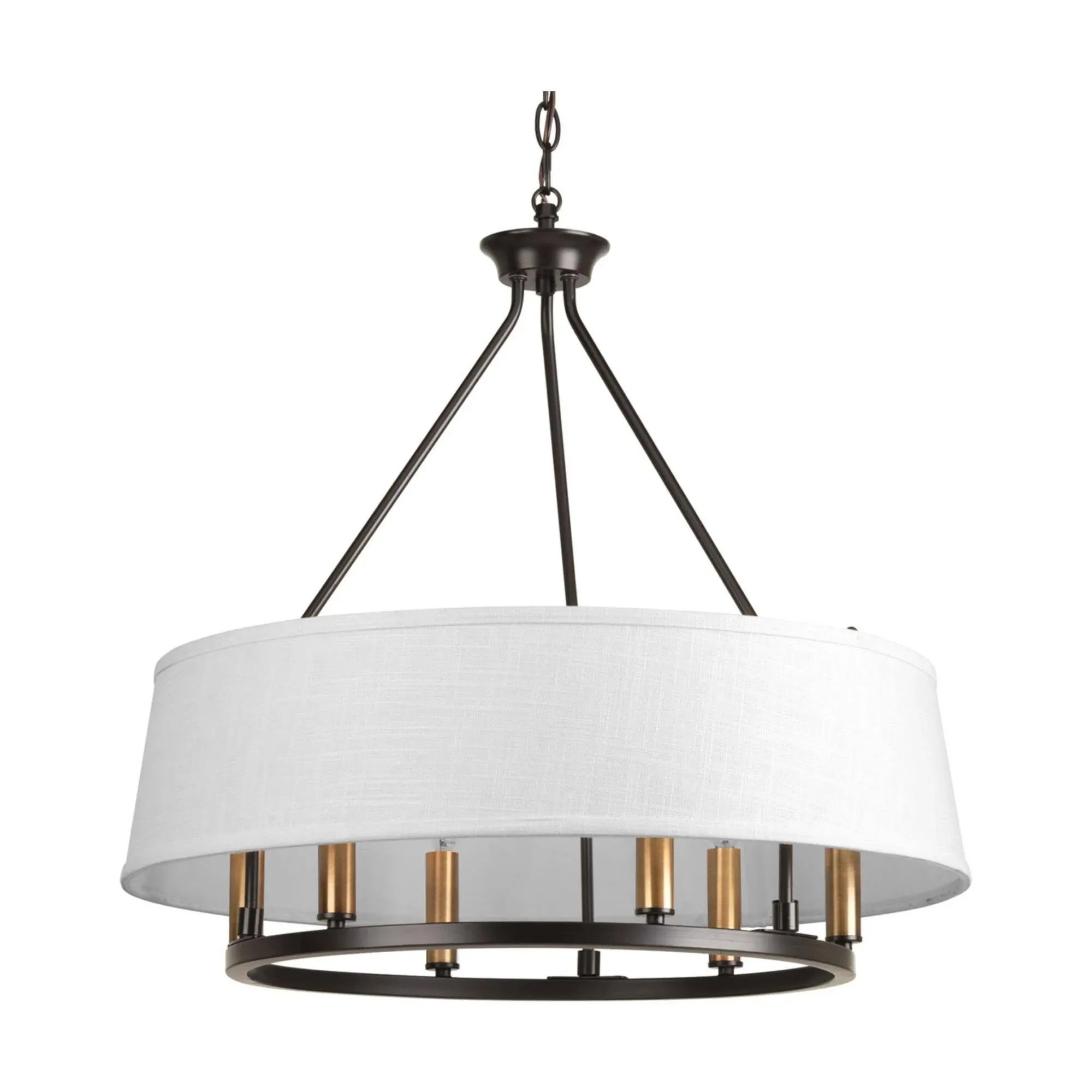 Progress Lighting P4618-20 Cherish 6 Light 24 inch Chandelier in Antique Bronze with White Linen Shade