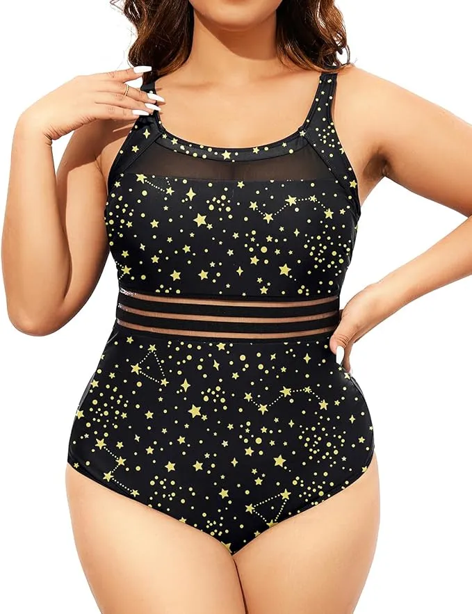 Daci Plus Size One Piece Swimsuit for Women Mesh Sexy Bathing Suit Swimwear